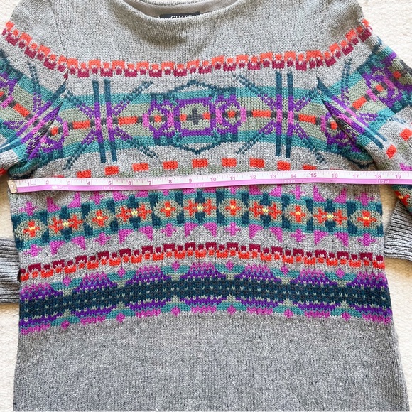CHAPS Denim | Multi-Color Fair Isle Nordic Ski Sweater | Size Petite L - Picture 9 of 10